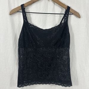 Vassarette Vintage Black Floral Lace Sheer Coquette Cami Tank Womens Sz L Dainty
